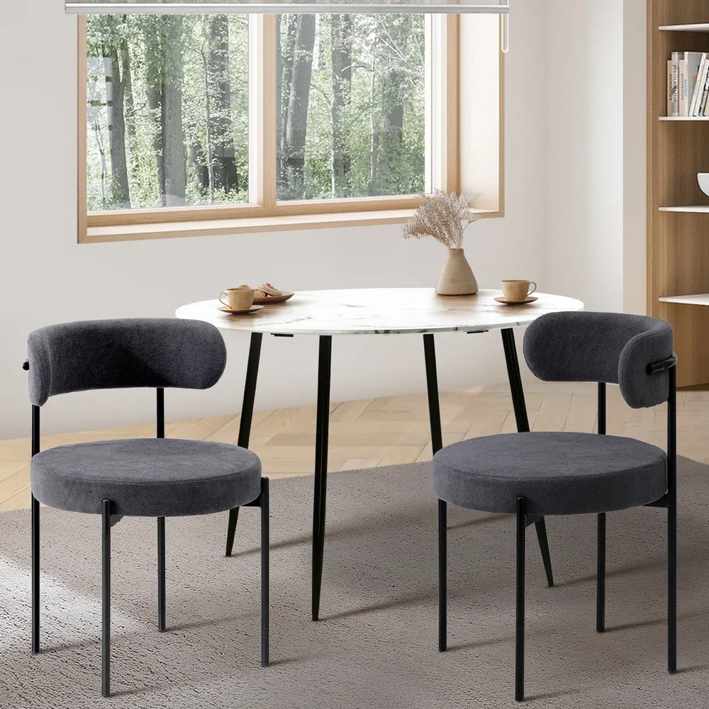 2x Dining Chair Boucle Seat Backrest Dark Grey - Image 9