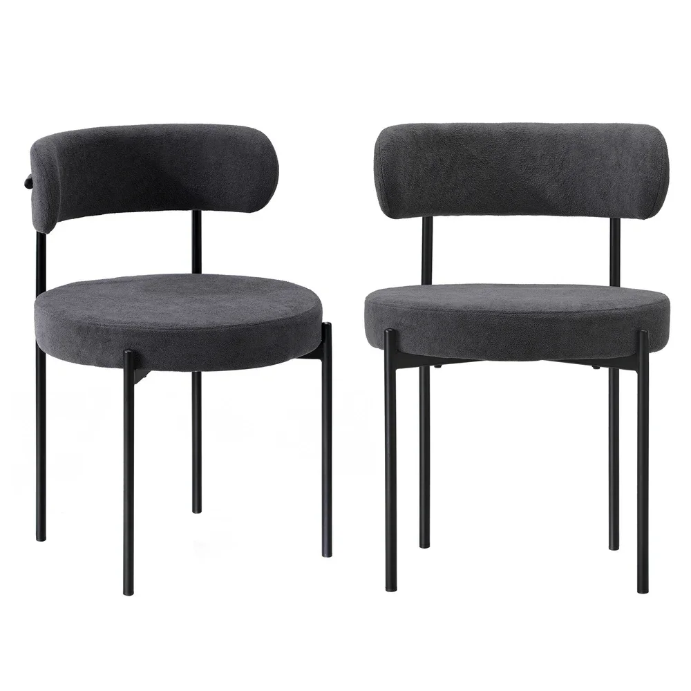 4x Dining Chair Round Boucle Backrest Dark Grey - Image 5