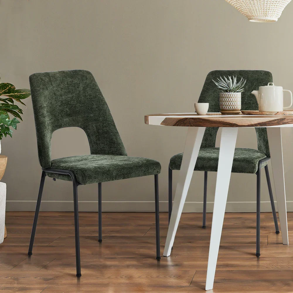 2x Dining Chairs Chenille Fabric Kitchen Side Chair Green - Image 8