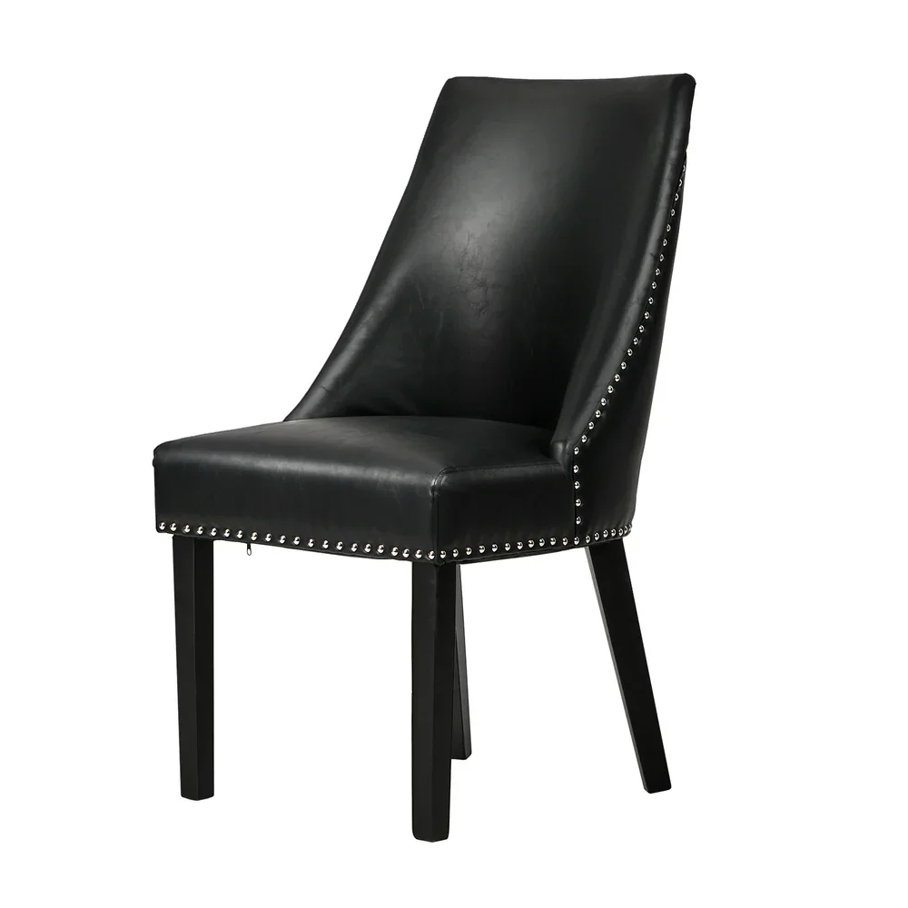 2PCs PU Leather Dining Chair Kitchen Padded Seat Design Black - Image 2