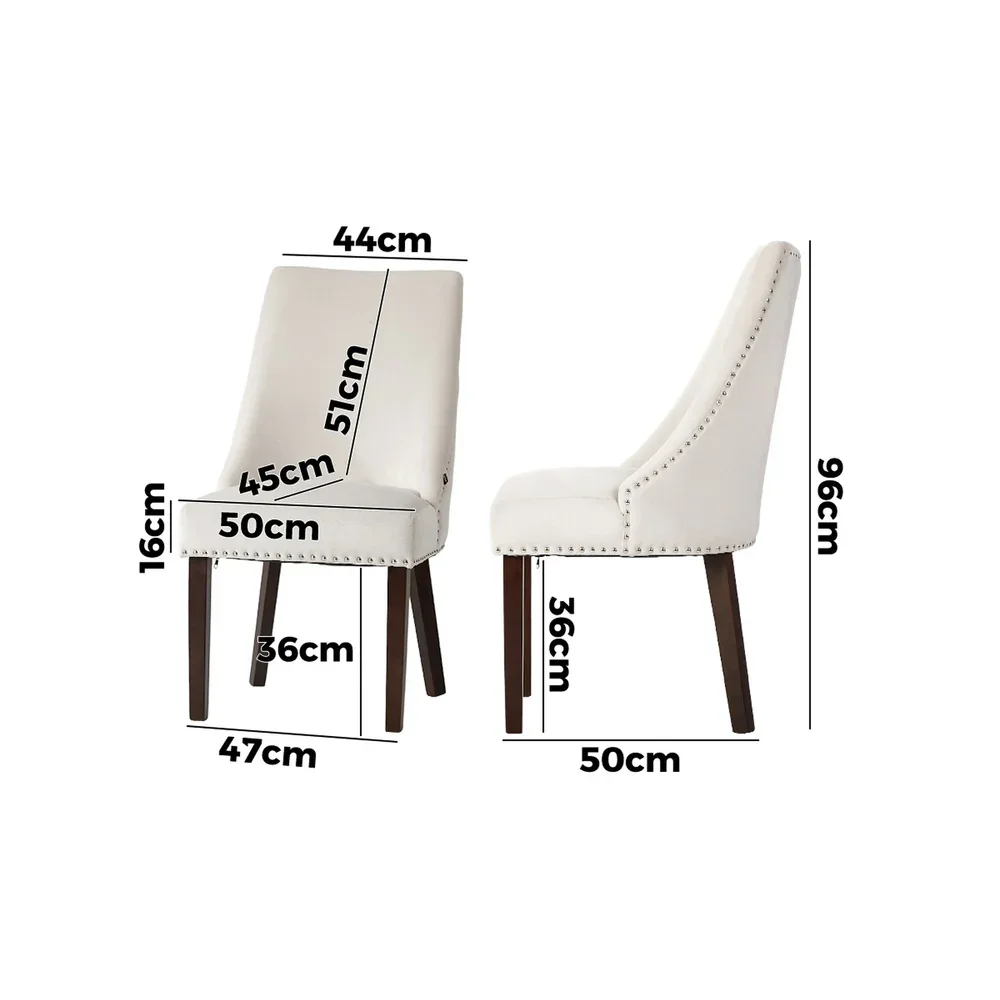2PCs Velvet Dining Chair Kitchen Padded Seat Design Beige - Image 6