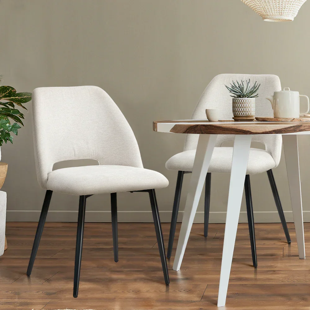 2x Dining Chair Accent Chairs Linen Fabric Beige - Image 2