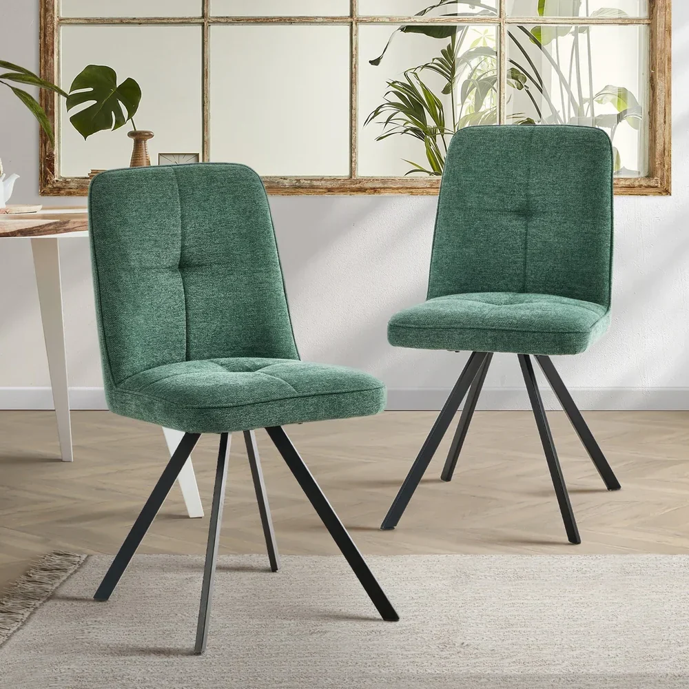 2x Dining Chair Kitchen Seat Linen Fabric Accent Chair Green - Image 2