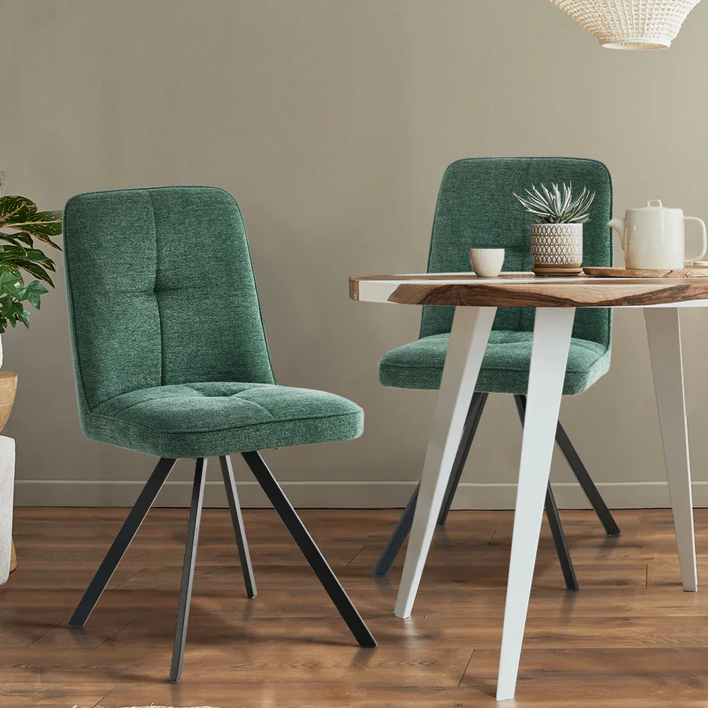 2x Dining Chair Kitchen Seat Linen Fabric Accent Chair Green - Image 8
