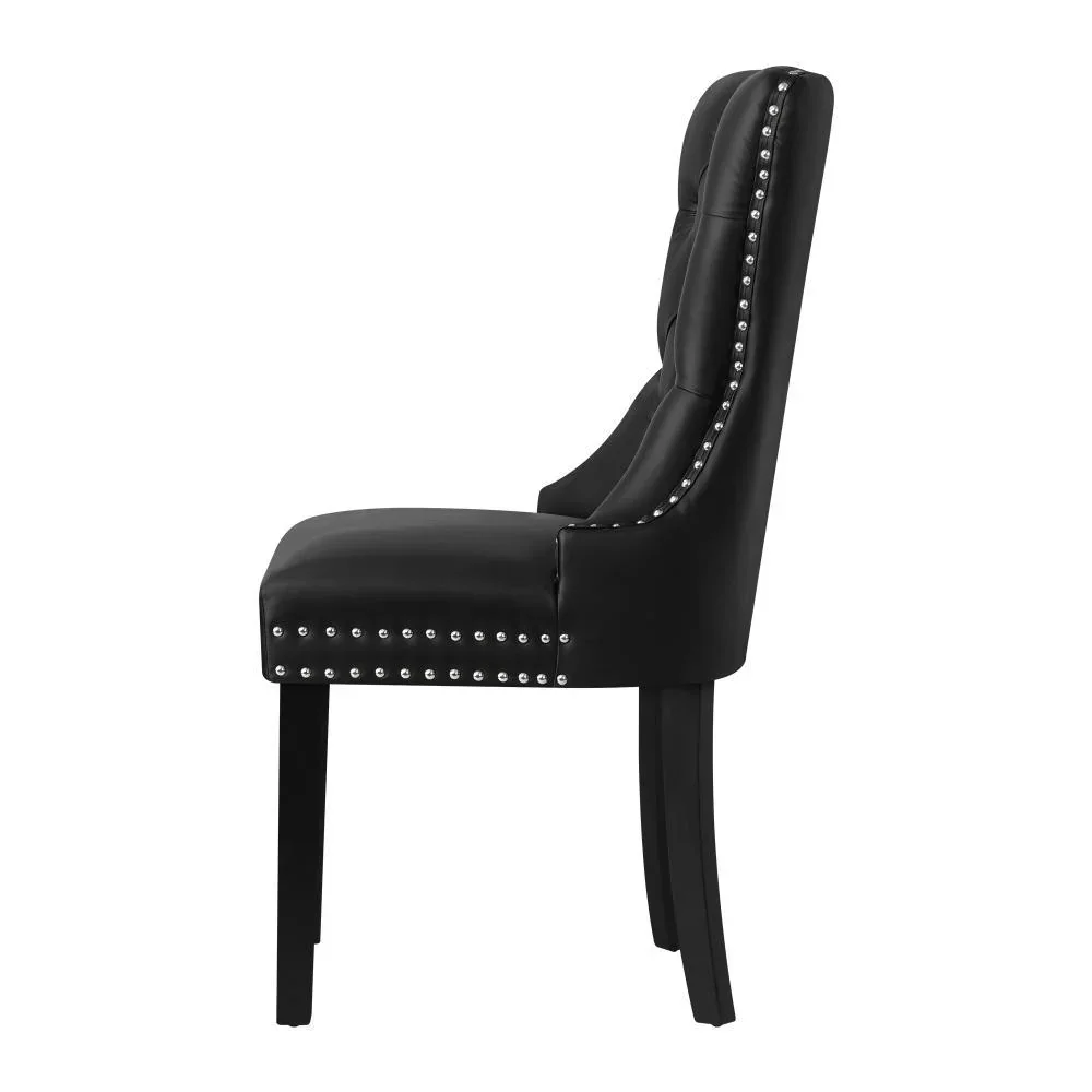2x Dining Chairs French Provincial Tufted PU Leather Black - Image 3