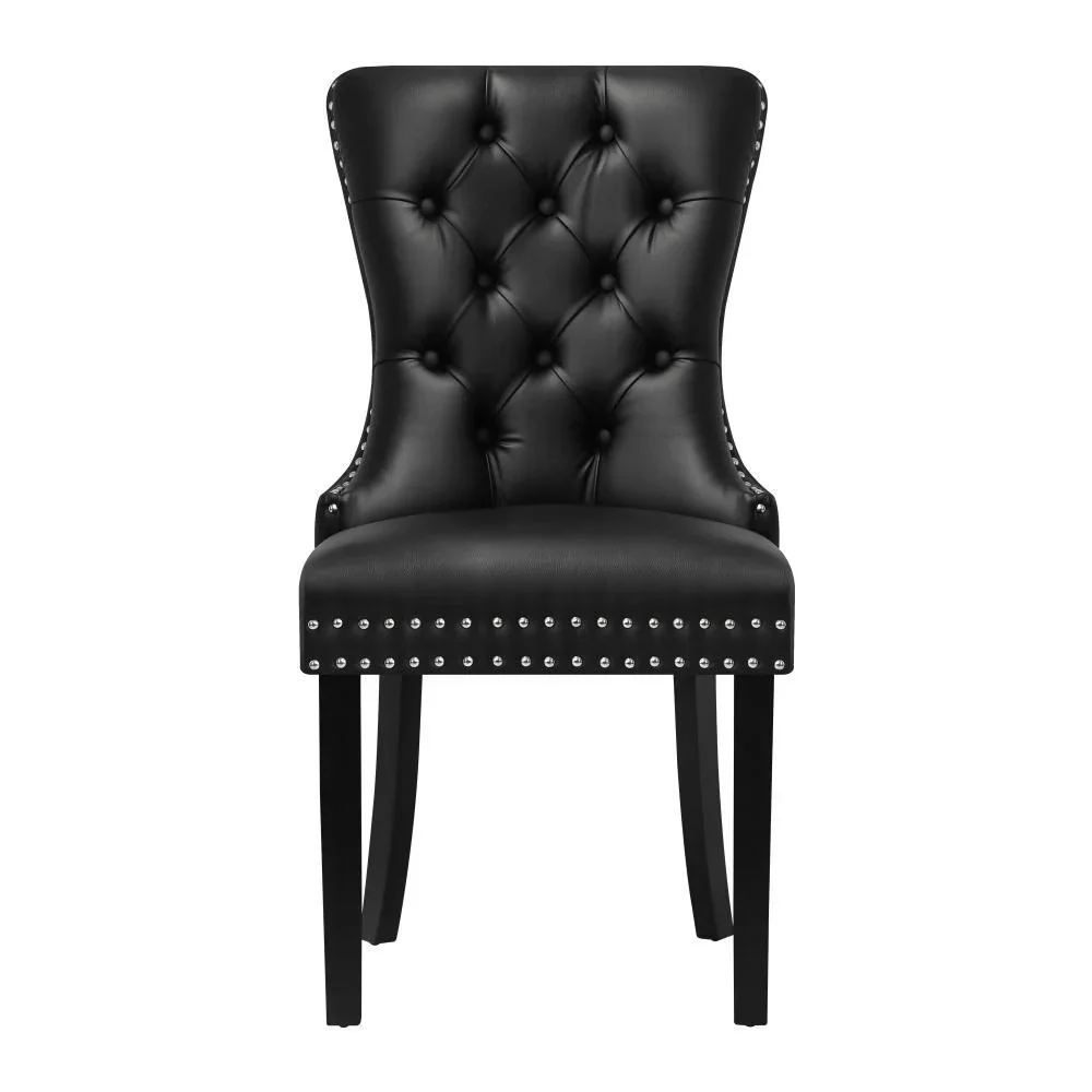 2x Dining Chairs French Provincial Tufted PU Leather Black - Image 4