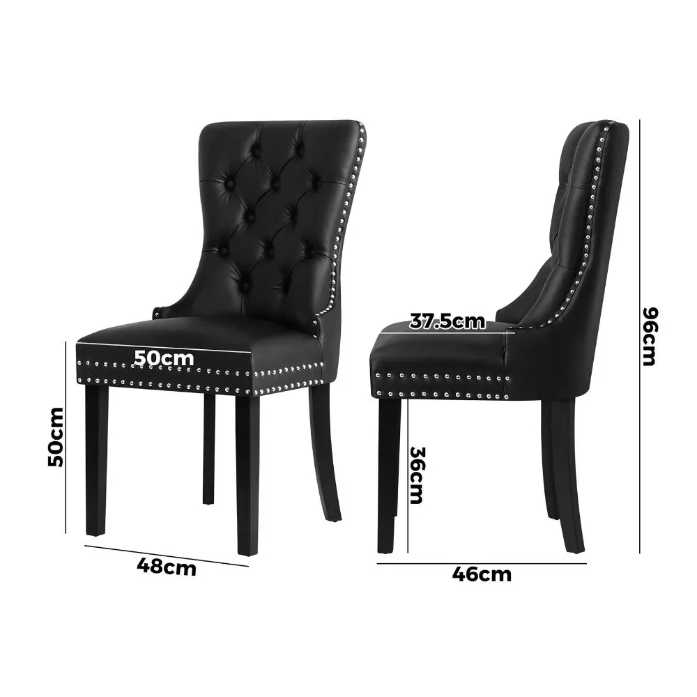 2x Dining Chairs French Provincial Tufted PU Leather Black - Image 5
