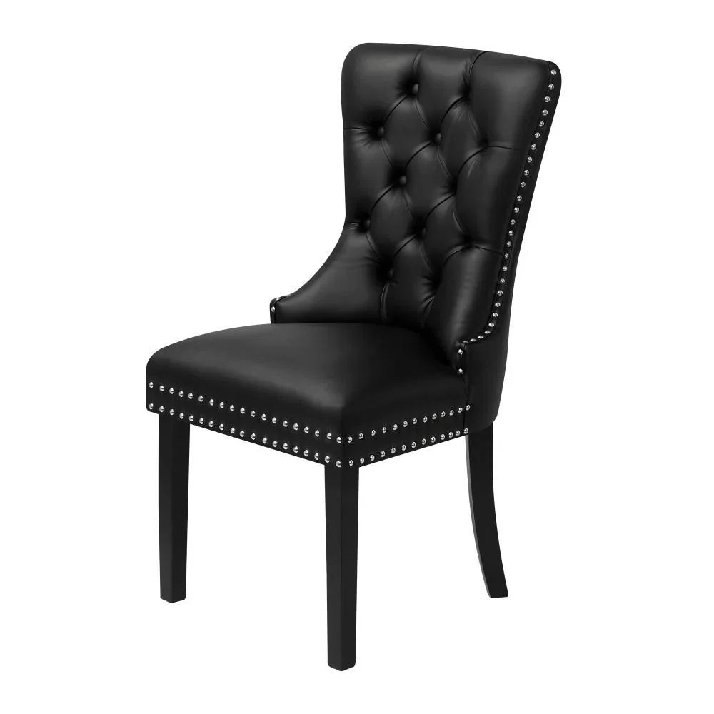 2x Dining Chairs French Provincial Tufted PU Leather Black - Image 6