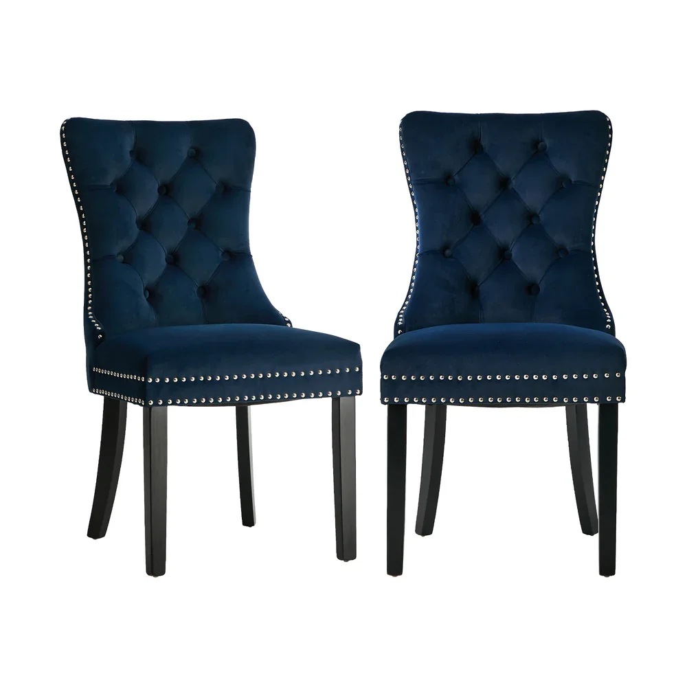2x Velvet Dining Chairs Upholstered French Tufted Blue