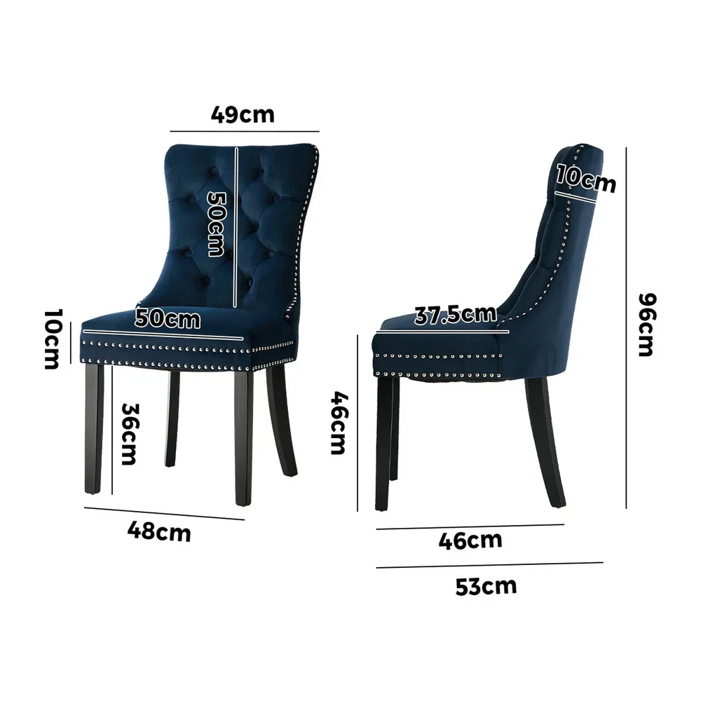 2x Velvet Dining Chairs Upholstered French Tufted Blue - Image 6