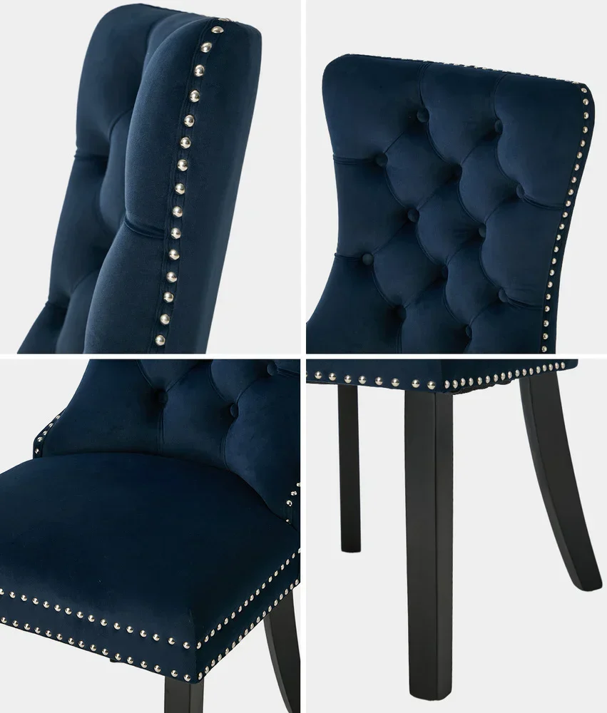 2x Velvet Dining Chairs Upholstered French Tufted Blue - Image 7