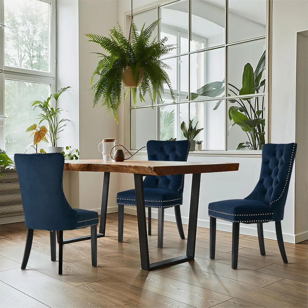 2x Velvet Dining Chairs Upholstered French Tufted Blue - Image 9