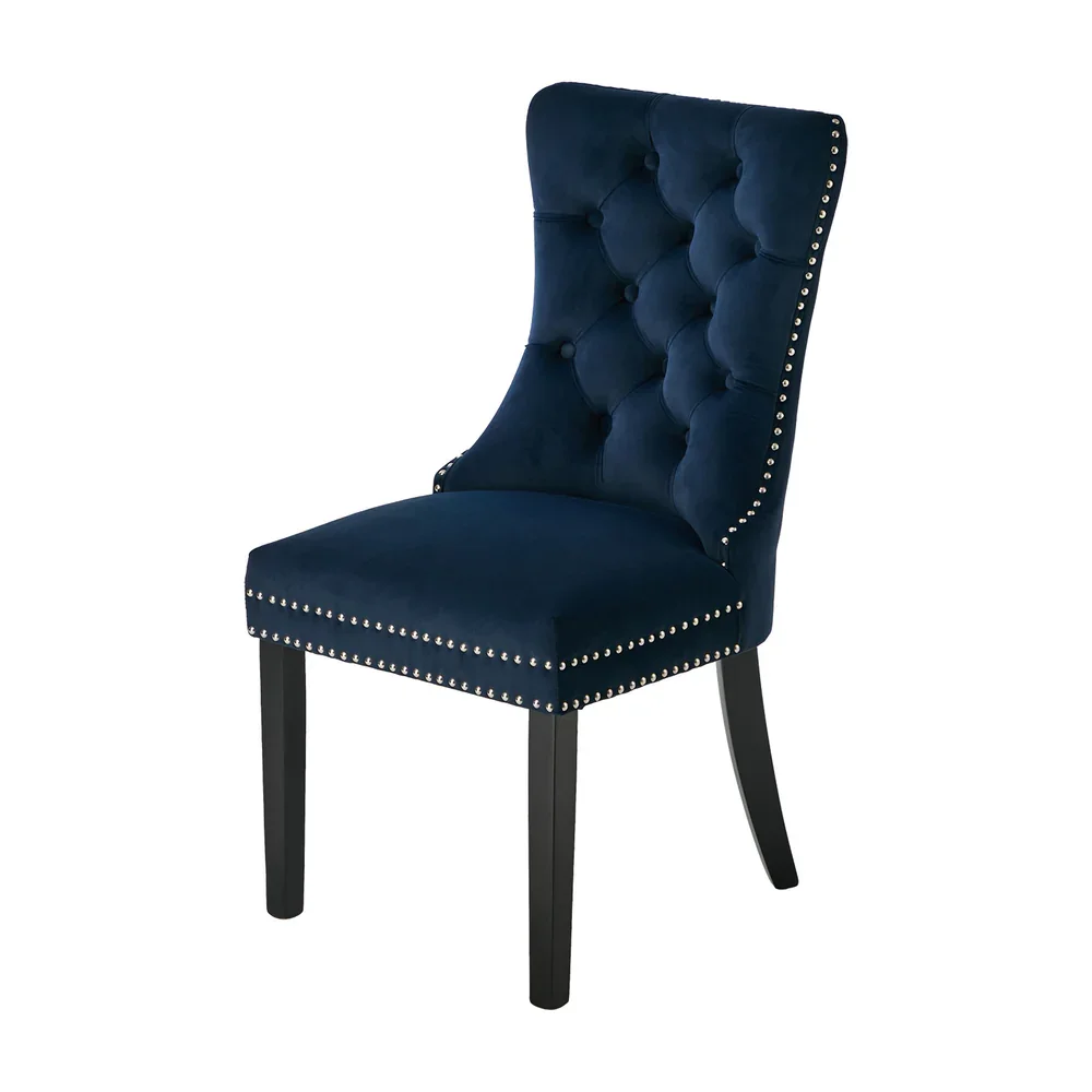 4x Velvet Dining Chairs Upholstered French Tufted Blue - Image 4