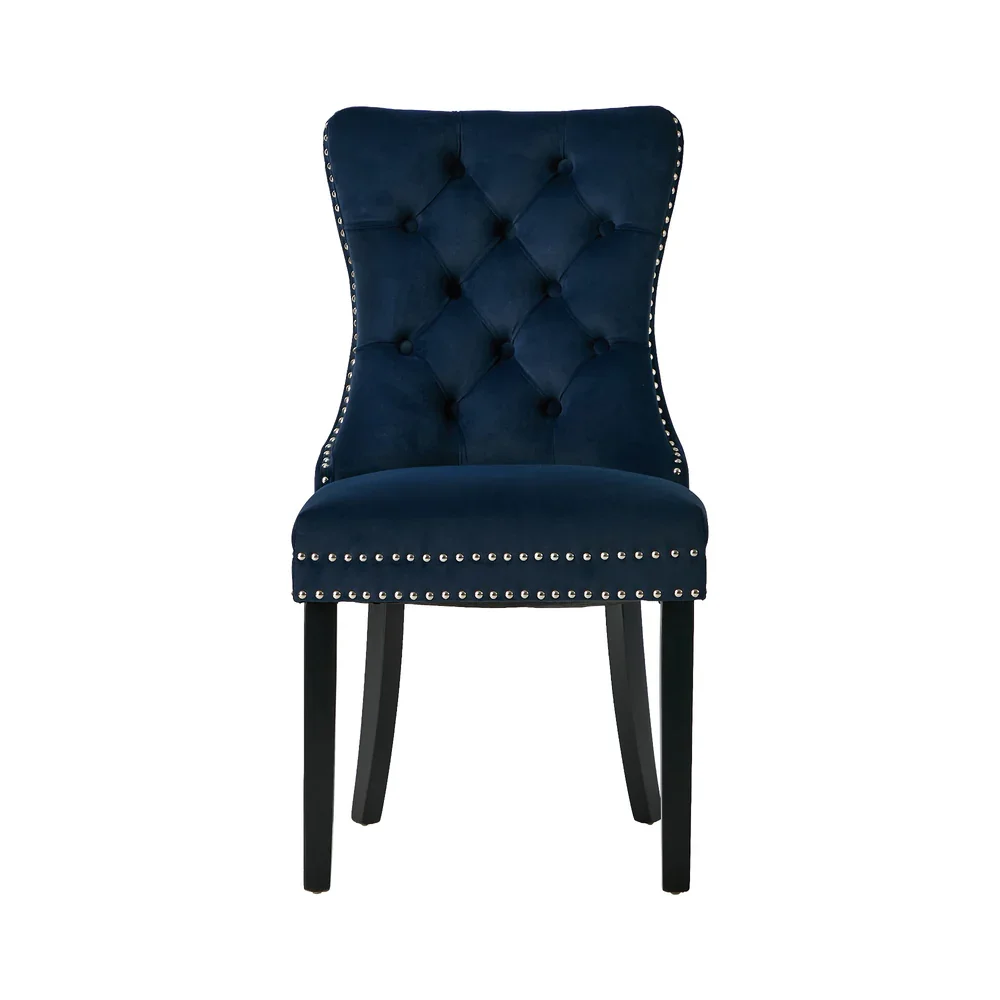 4x Velvet Dining Chairs Upholstered French Tufted Blue - Image 8
