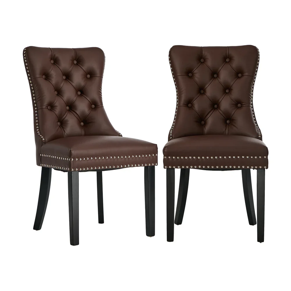 2x Dining Chairs Upholstered French Tufted PU Leather Brown