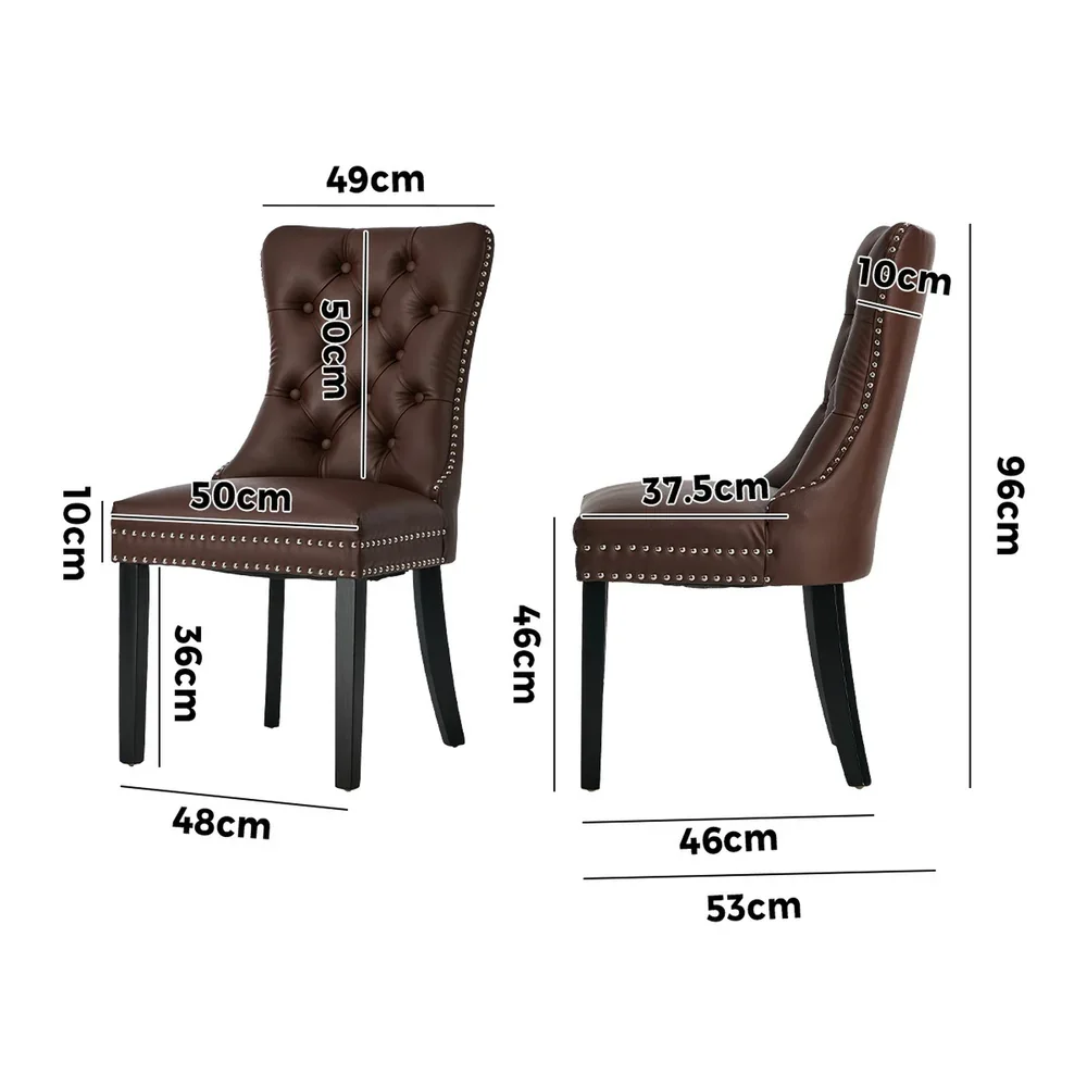 2x Dining Chairs Upholstered French Tufted PU Leather Brown - Image 5