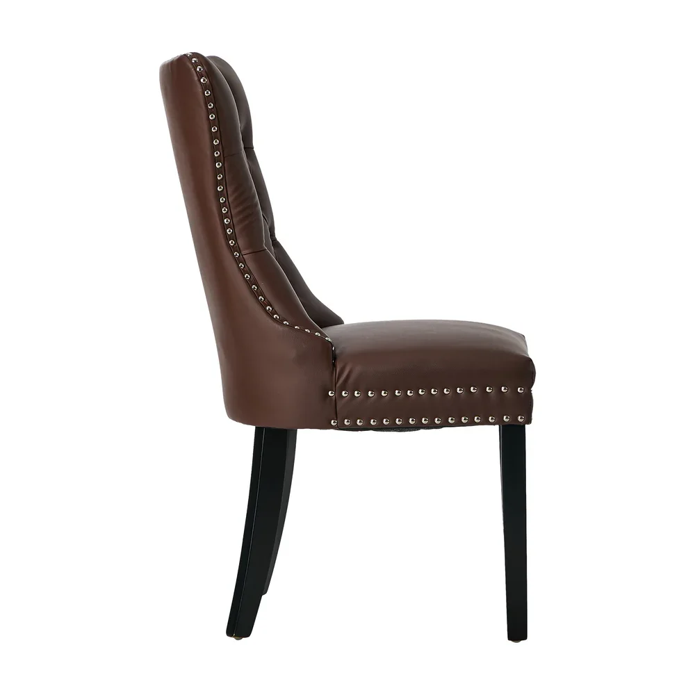2x Dining Chairs Upholstered French Tufted PU Leather Brown - Image 6