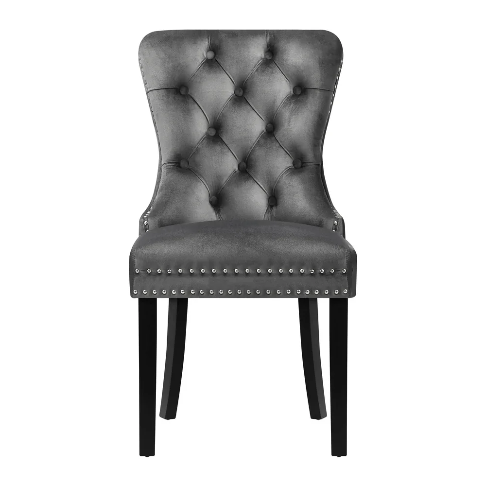 4x Velvet Dining Chairs French Provincial Tufted Grey - Image 2