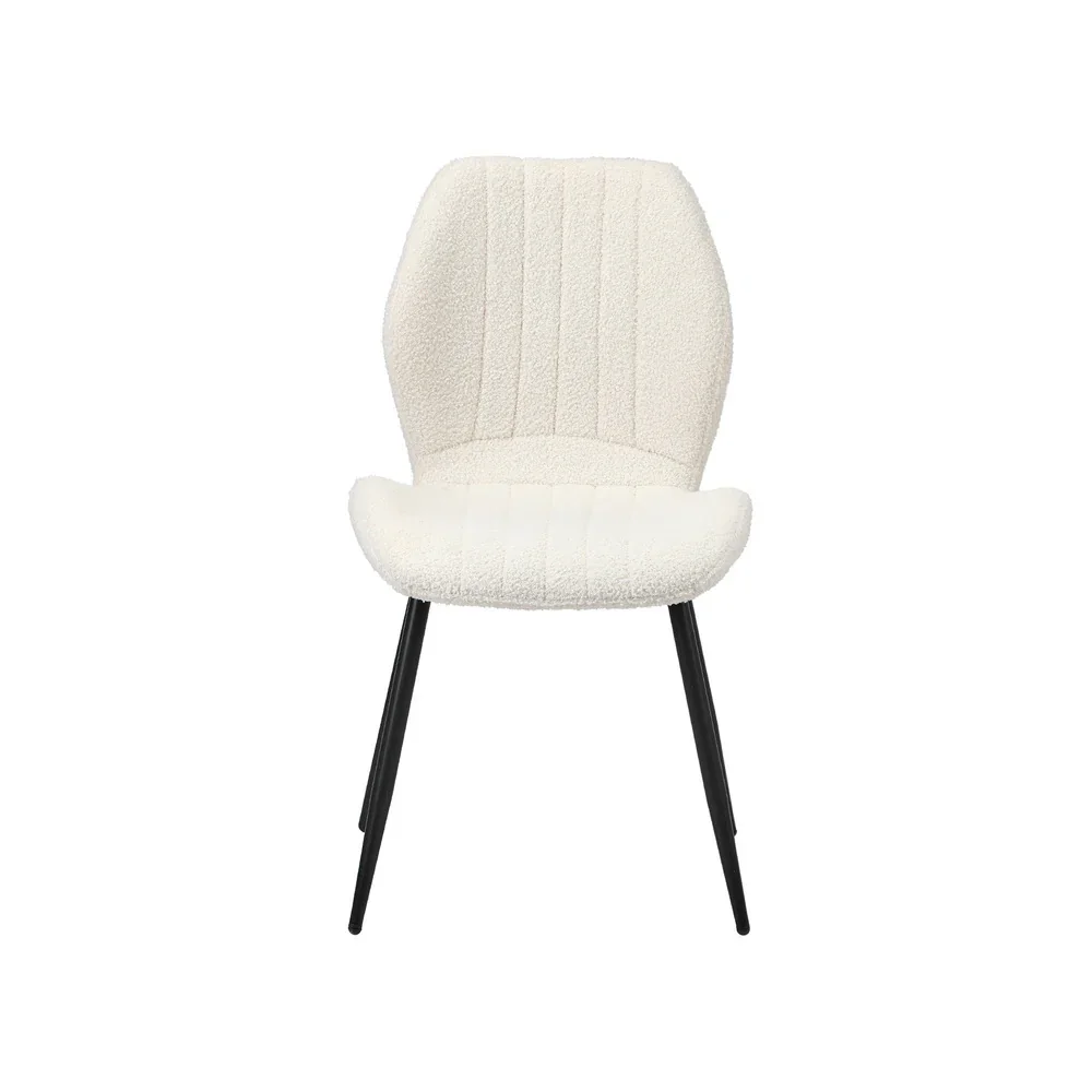 Set of 2 Dining Chairs Padded Seat Armless Boucle White - Image 5