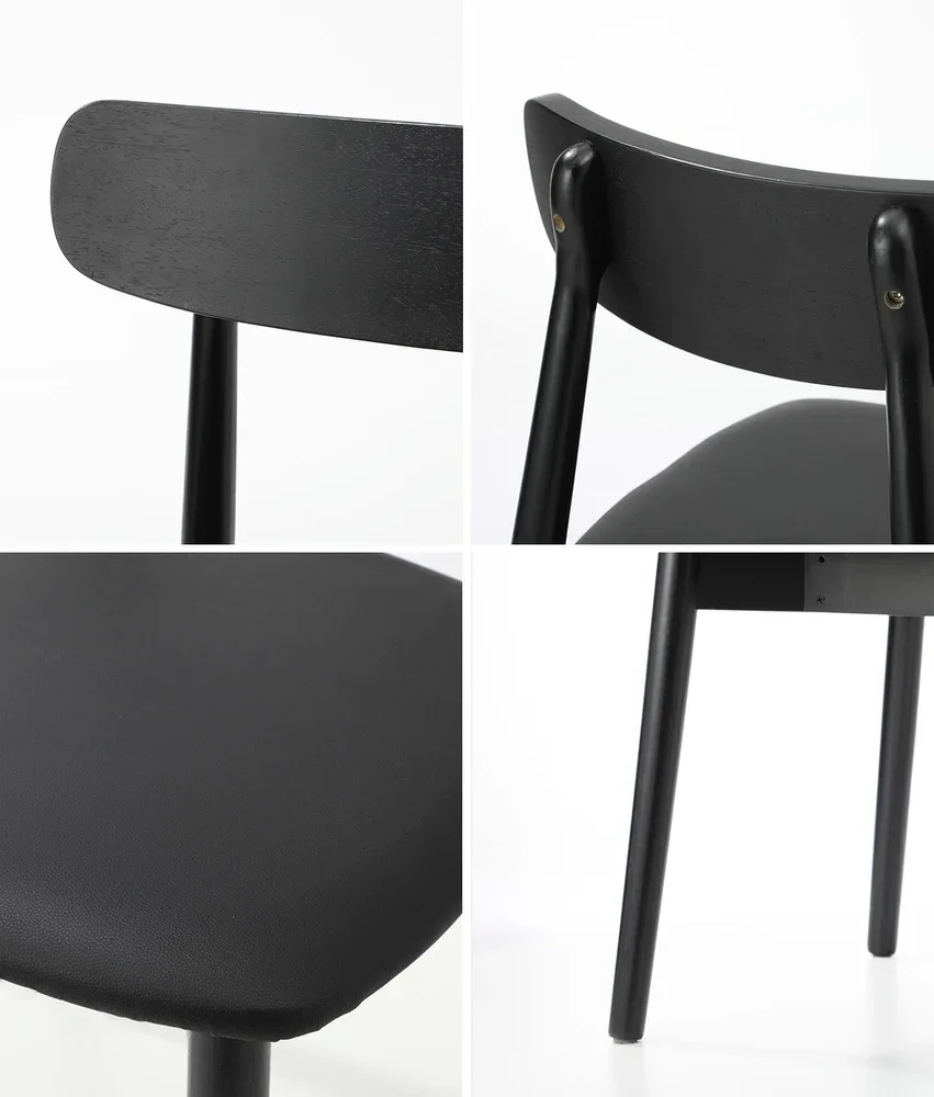 6x Dining Chairs PU Leather Solid Wood Black - Image 2