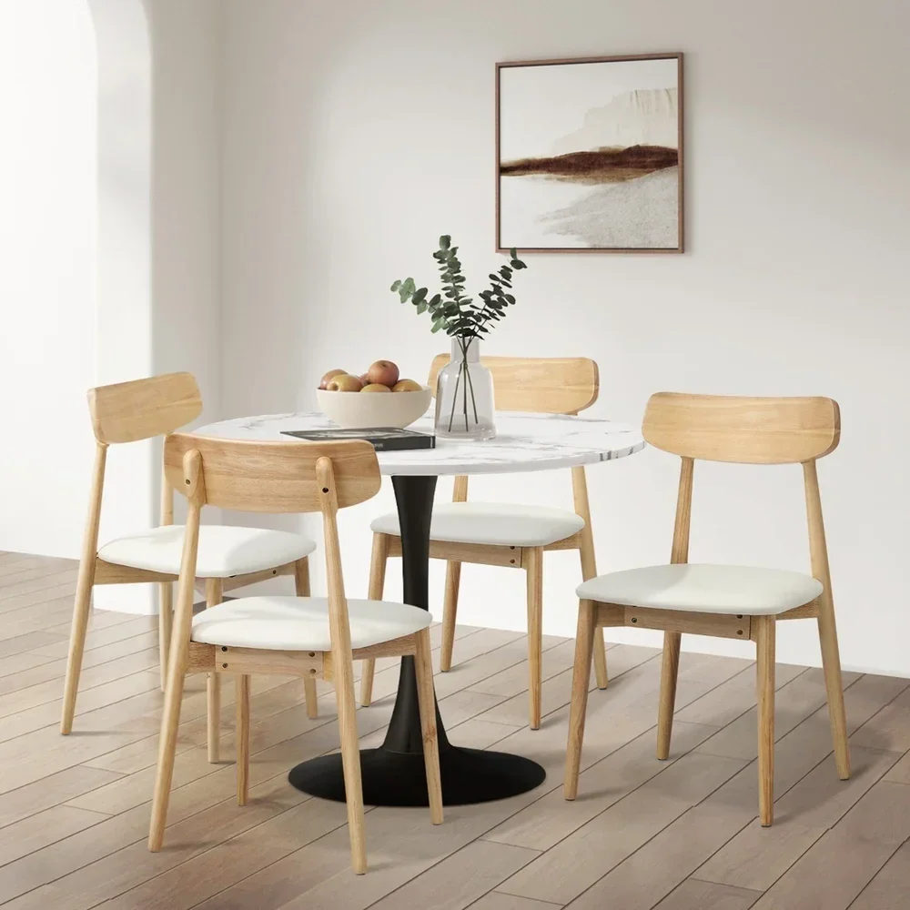 4x Dining Chairs PU Leather Solid Wood Beige - Image 5