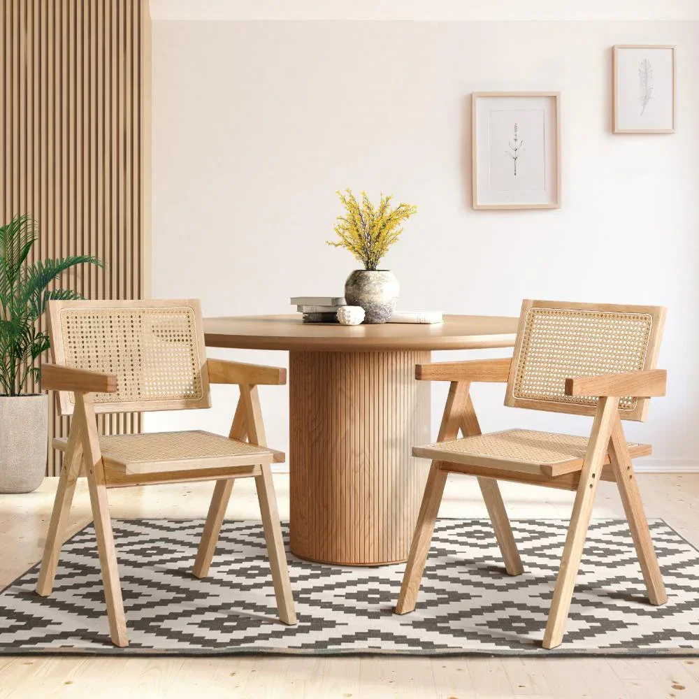2x Dining Chairs Rattan Wooden Natural - Image 6