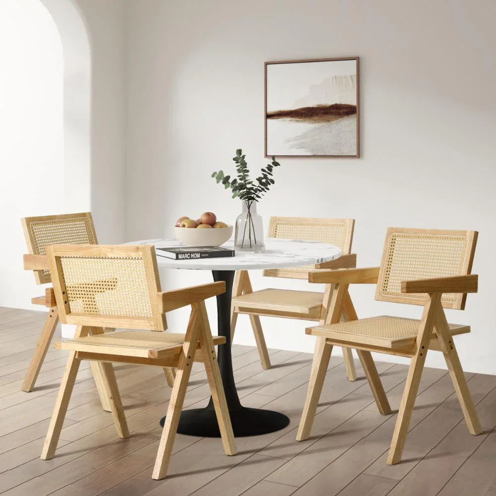 2x Dining Chairs Rattan Wooden Natural - Image 8