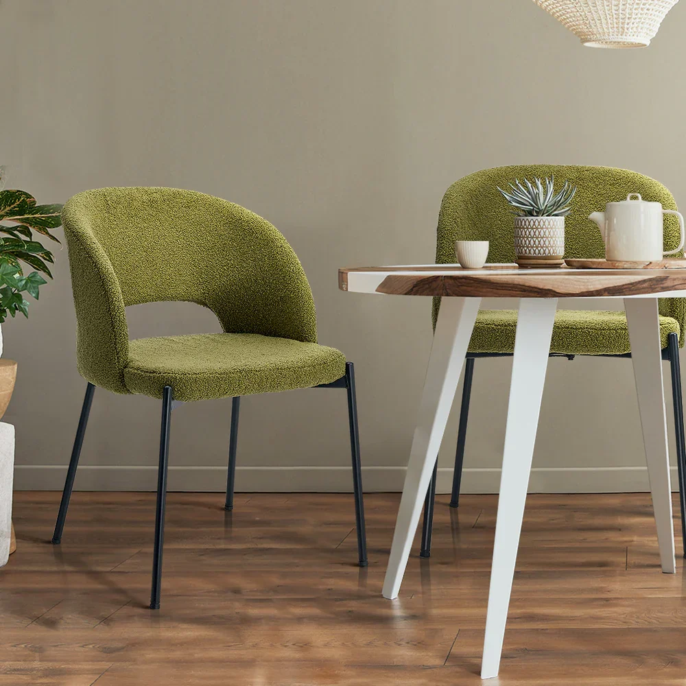 2x Armchair Dining Chair Sherpa Green&Black - Image 5