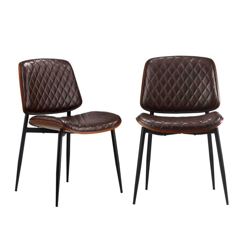 2x Dining Chairs Leather Seat Metal Legs Walnut - Image 2