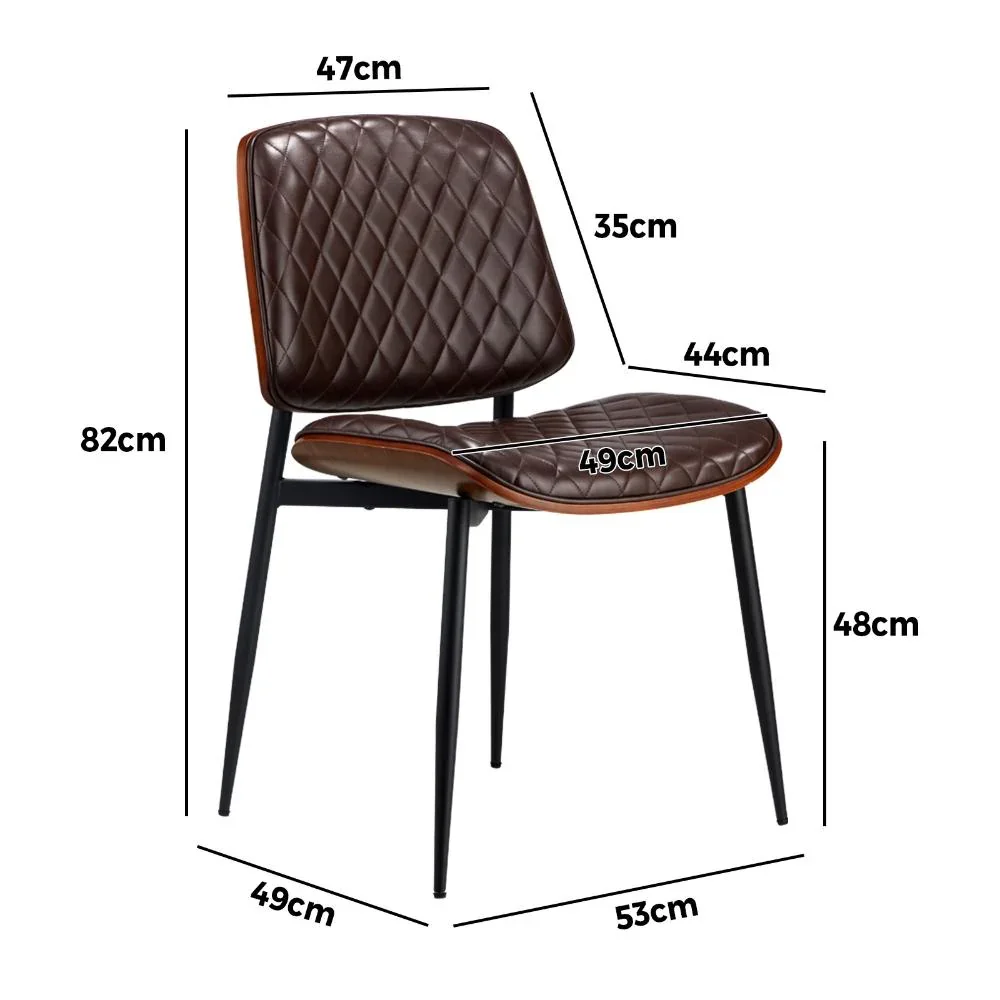 2x Dining Chairs Leather Seat Metal Legs Walnut - Image 4