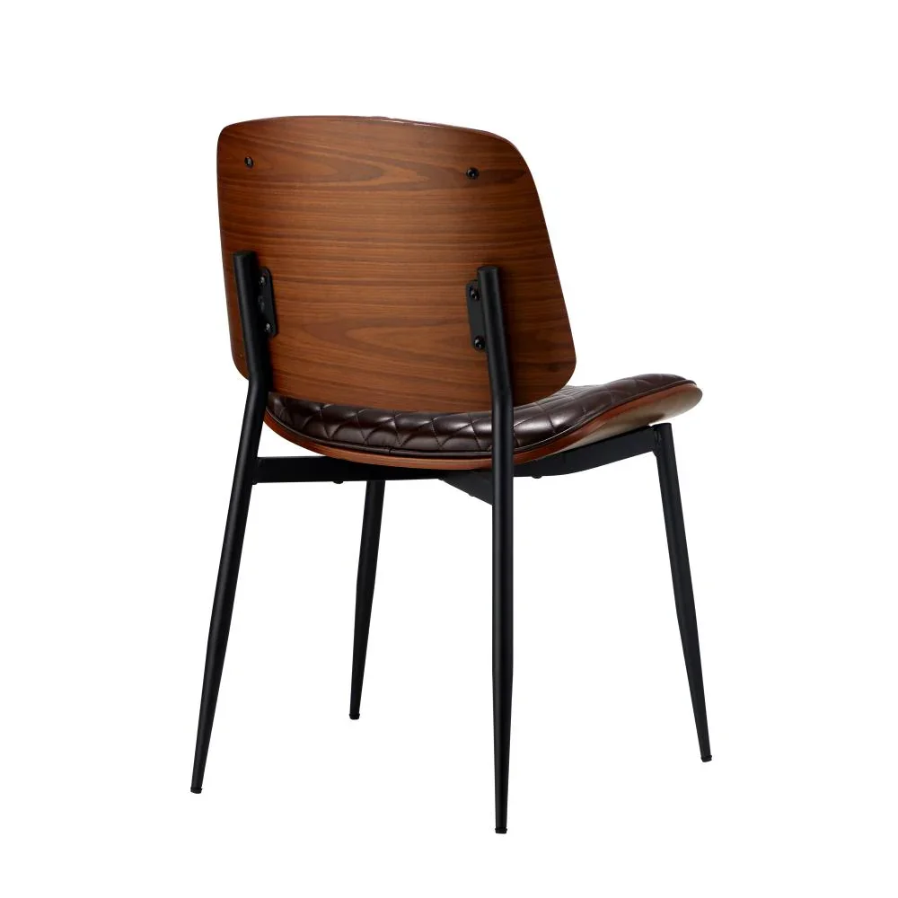2x Dining Chairs Leather Seat Metal Legs Walnut - Image 5