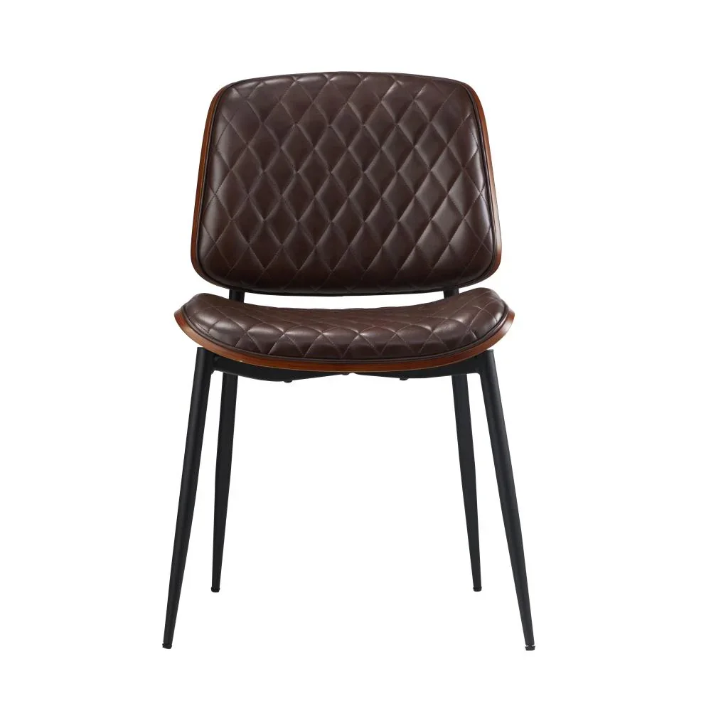 2x Dining Chairs Leather Seat Metal Legs Walnut - Image 6