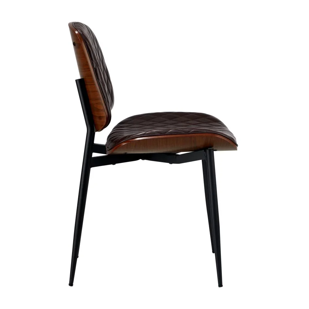 2x Dining Chairs Leather Seat Metal Legs Walnut - Image 7