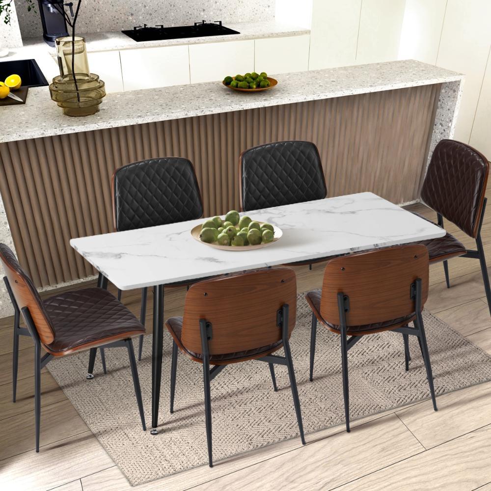 2x Dining Chairs Leather Seat Metal Legs Walnut - Image 8