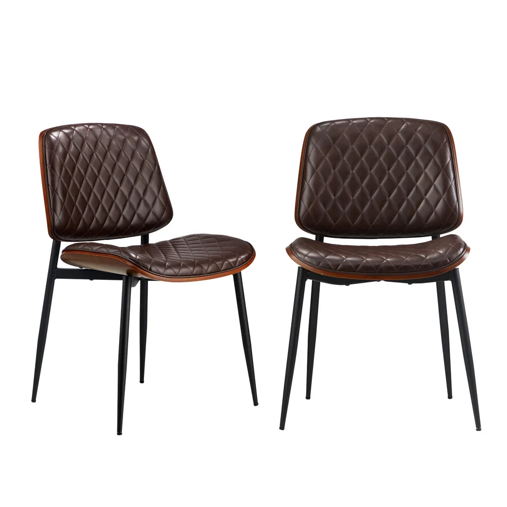 4x Dining Chairs Leather Wooden Metal Legs Walnut - Image 2