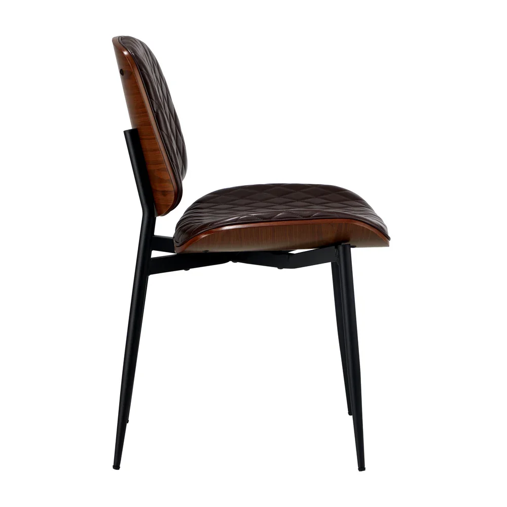 4x Dining Chairs Leather Wooden Metal Legs Walnut - Image 5