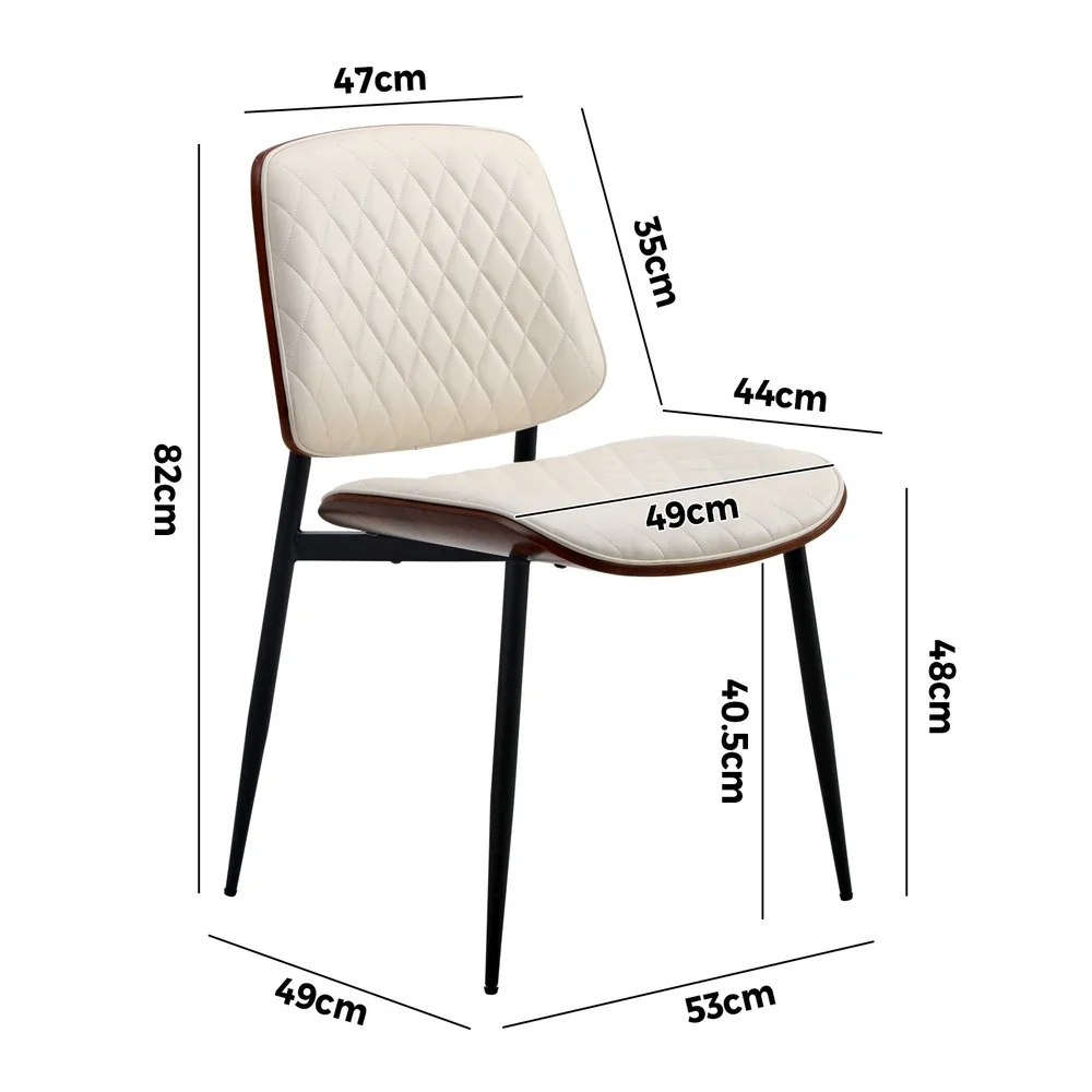 2x Dining Chairs PU Leather Wood Frame Metal Legs White - Image 2
