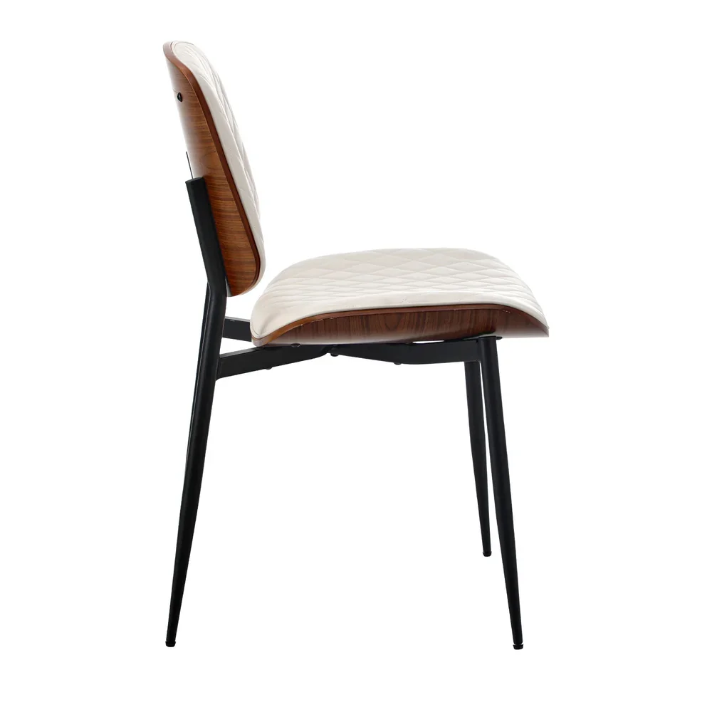 2x Dining Chairs PU Leather Wood Frame Metal Legs White - Image 7