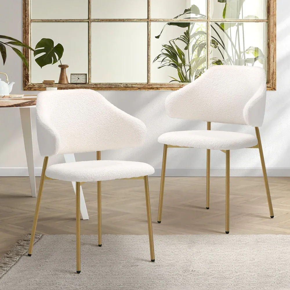 2x Dining Chair Sherpa Gold&White - Image 3