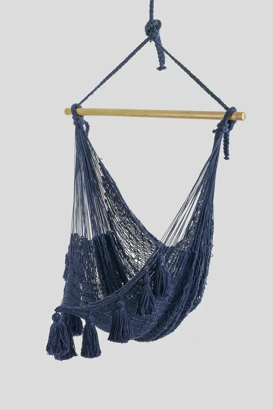 Deluxe Extra Large Mexican Hammock Chair in Outdoor Cotton Colour Blue - Image 7