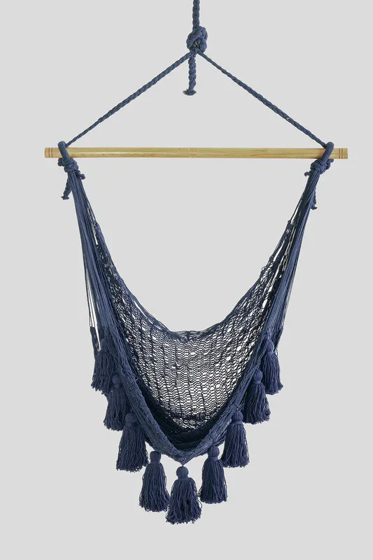 Deluxe Extra Large Mexican Hammock Chair in Outdoor Cotton Colour Blue - Image 9