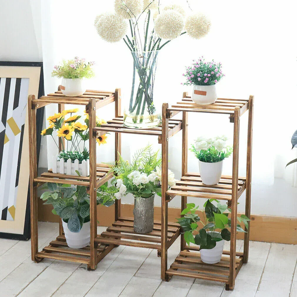 Detachable Diy Wood Plant Stand Pots Organizer Rack Multifunctional Shelf Decor - Image 4