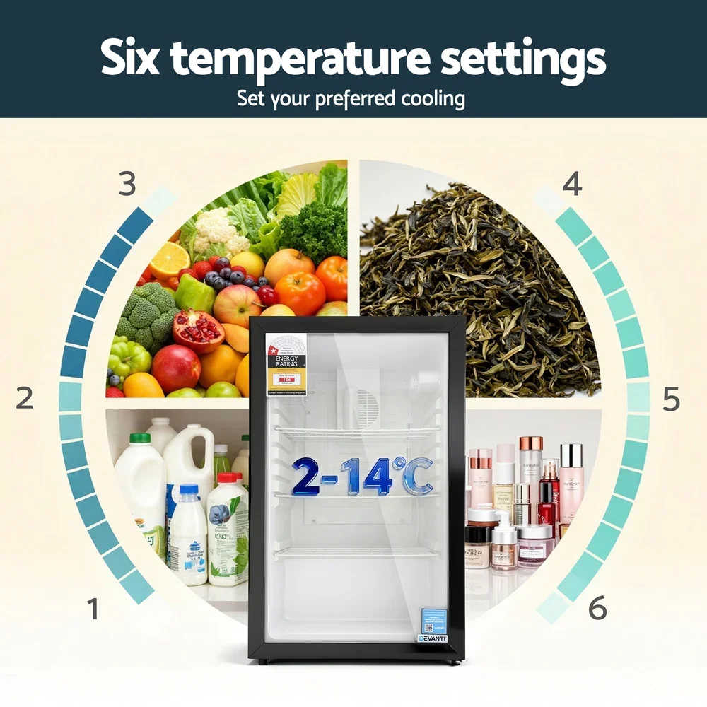 105L Bar Fridge Glass Door Mini Fridge Countertop Cooler Black - Image 4