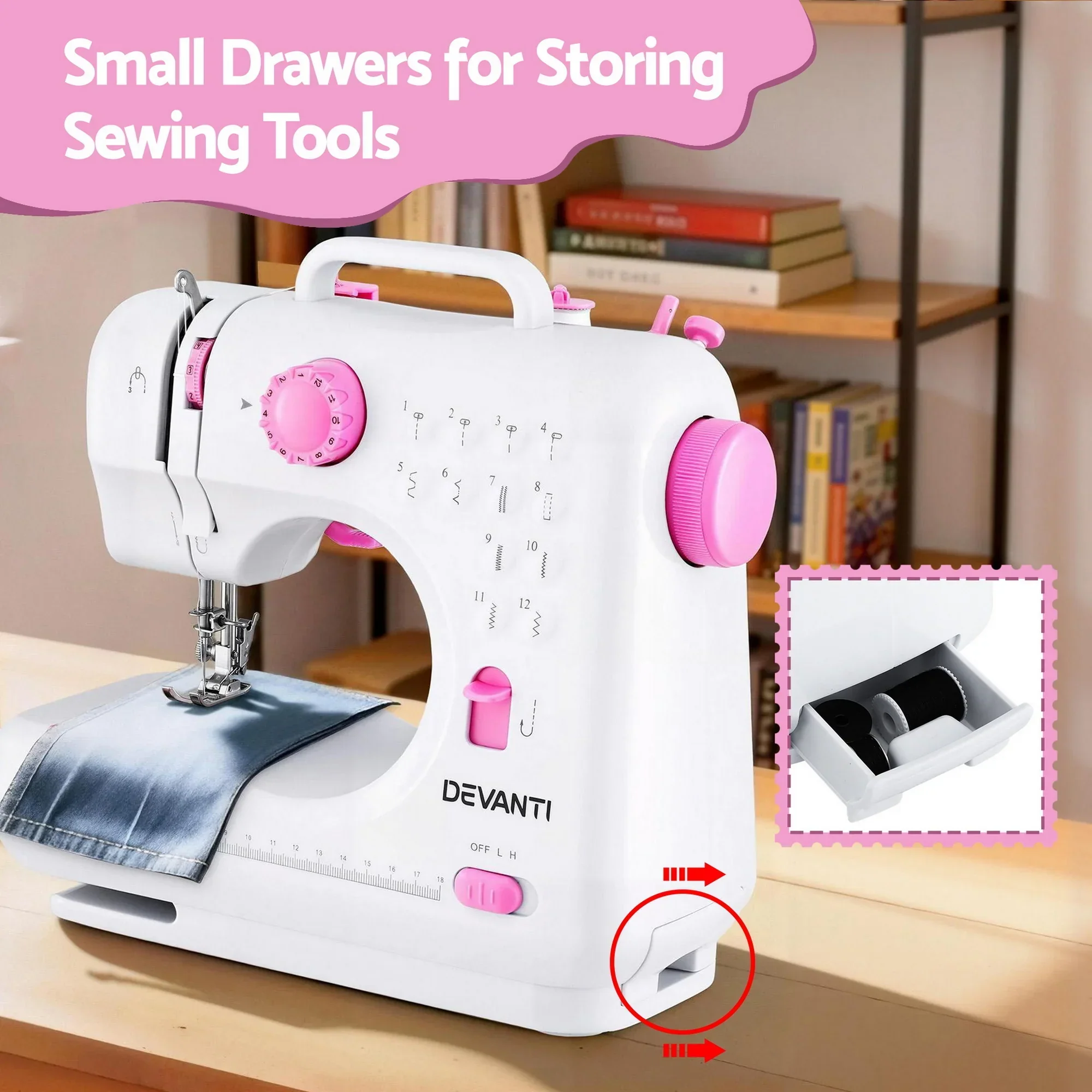 12 Stitches Mini Sewing Machine for Beginners Portable Sewing Machine Kit with LED Lights - Image 6