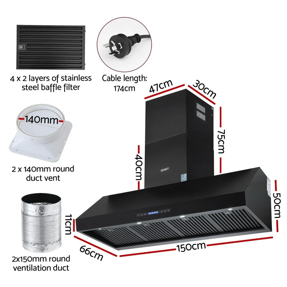 1500mm Commercial BBQ Range Hood Dual Motor W/ Remote Control Black - Image 3