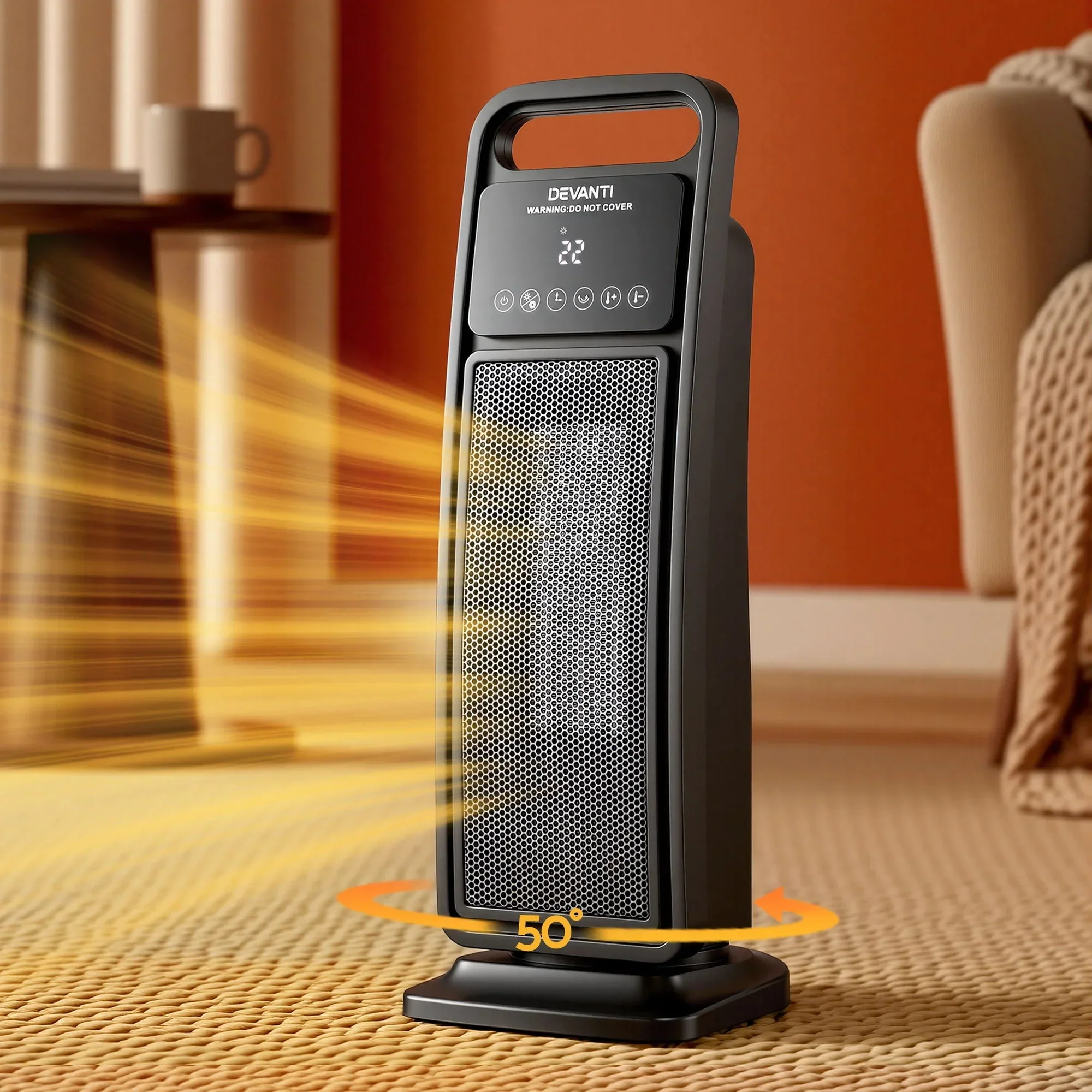 2000W Ceramic Tower Heater Space Heaters Indoor Oscillating Black