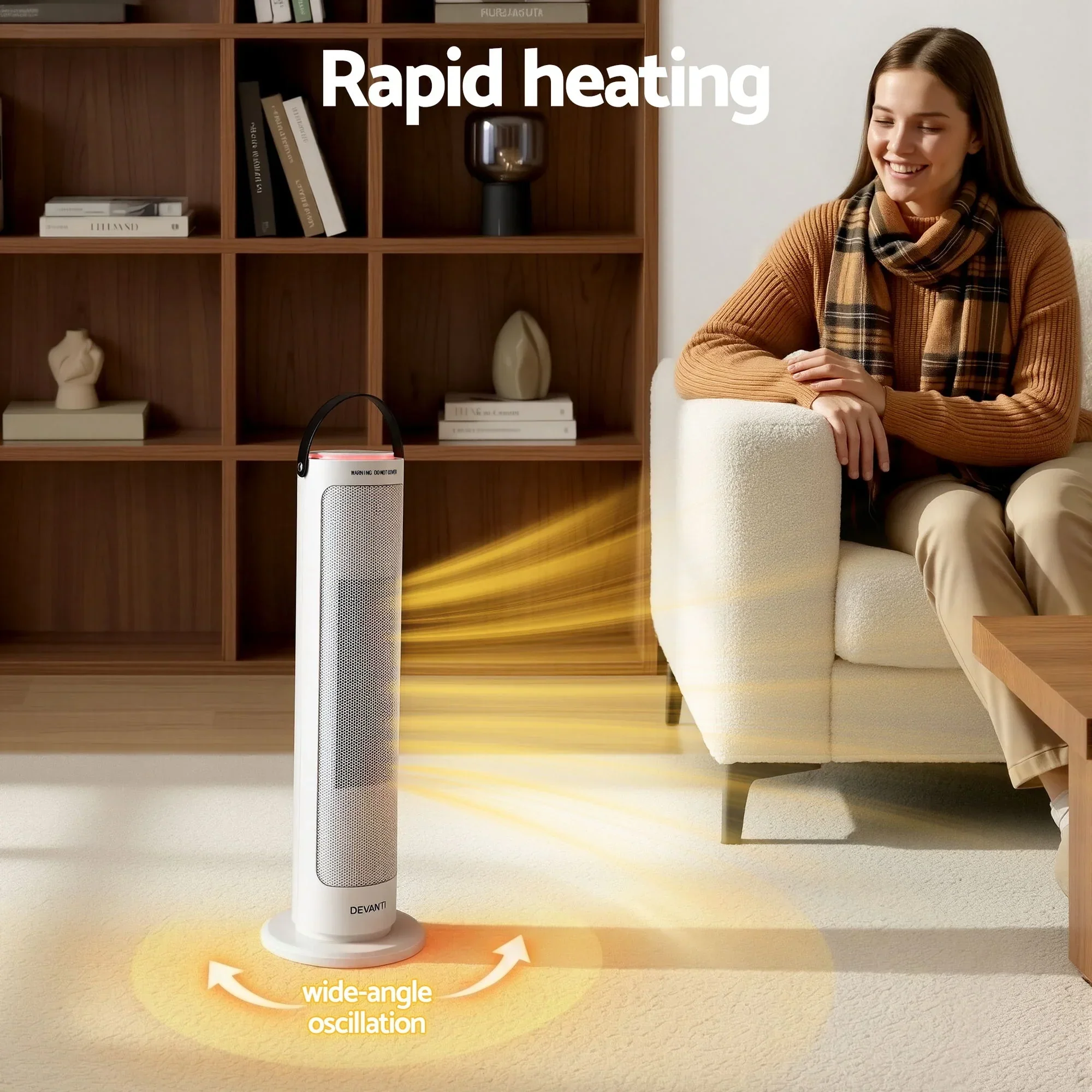 2000W Ceramic Tower Heater Space Heaters Oscillating Indoor White - Image 2