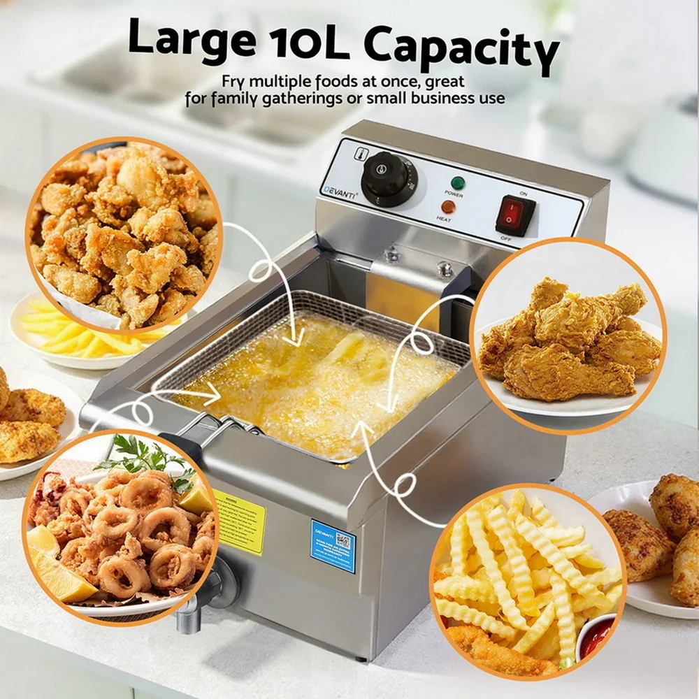 3000W Electric Deep Fryer 10L Stainless Steel Fryer w/ Basket & Lid - Image 5