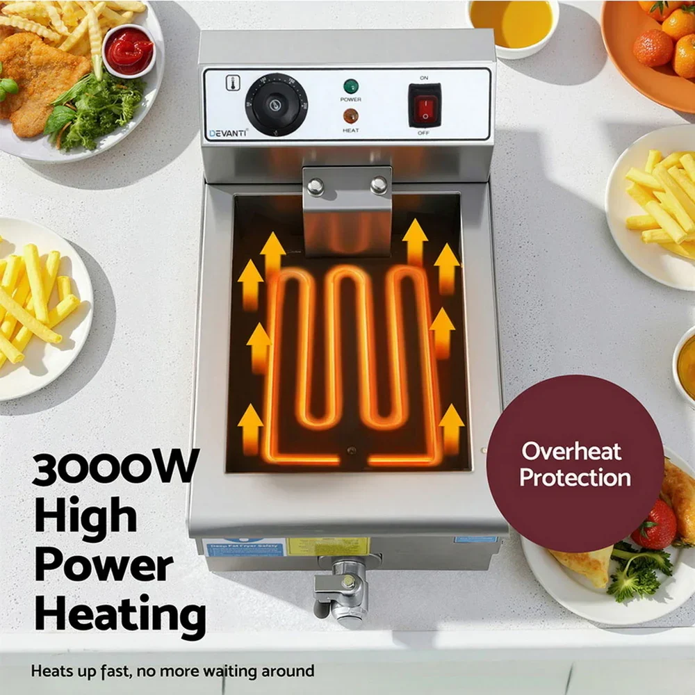 3000W Electric Deep Fryer 10L Stainless Steel Fryer w/ Basket & Lid - Image 6