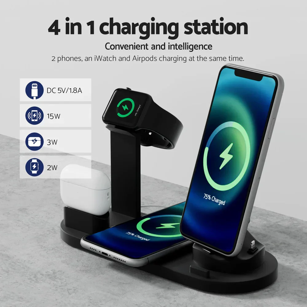 4 in 1 Wireless Charger Multi-function Station for Phone Airpod iWatch 15W - Image 4